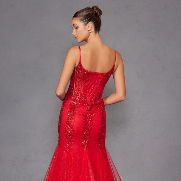 NEW FORMAL SLEEVELESS MERMAID GOWN W/ SHEER SEQUINS EMBELLISHED BODICE JT2883C - Picture 6 of 8